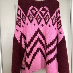 Free People Pink and Brown Cowl Neck Sweater